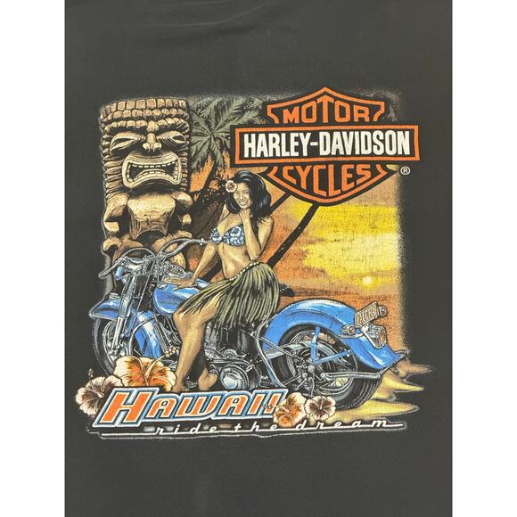 Vintage Faded Thrashed Paint Harley Davidson Tiki Hula Flowers Hawaii Mens 2XL - Picture 1 of 9